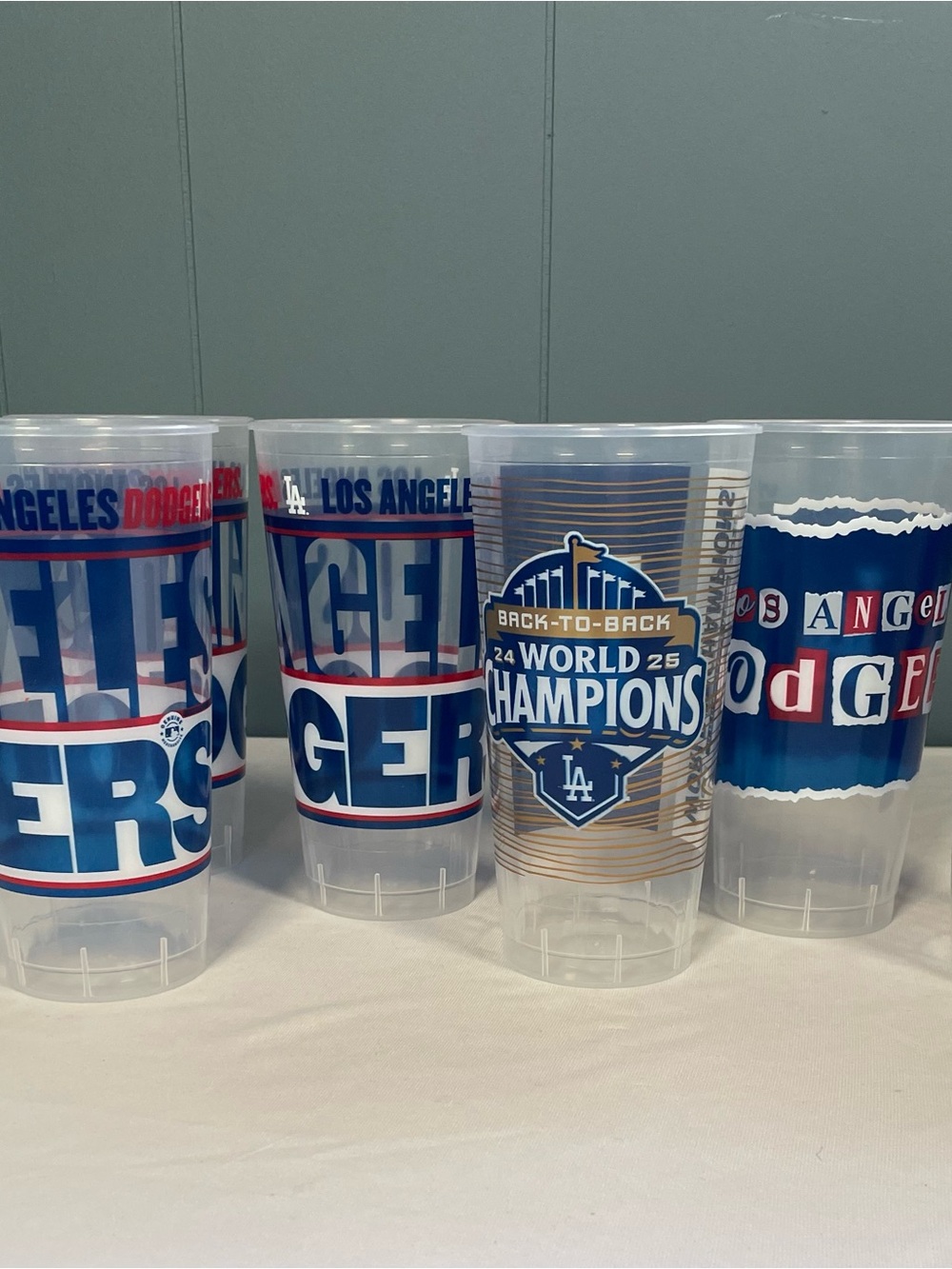 Authentic LA Dodgers Stadium Souvenir Plastic Cups Lot Of 7 World Series